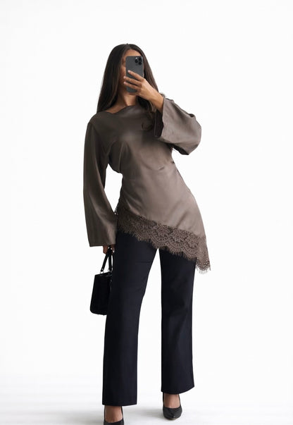 Haut Dentelle Marron
